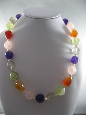 Collana donna,Lunga.cm.52, in Agate,Ametista,Prehnite,Quarzo,chiusura in argento
