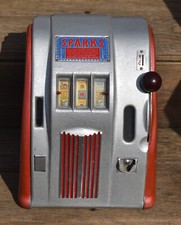 Vintage 1930s Sparks 1 Cent 3 Reel Cigarette Trade Stimulator Slot Machine w Key
