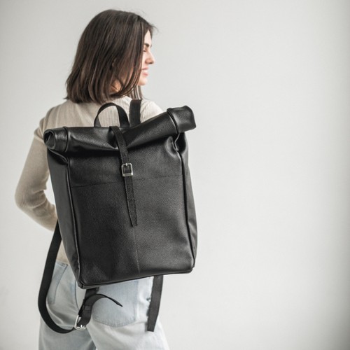 Zaino rullo pelle nera - zaino,