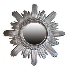 Specchio Barocco Tondo Arrotondato Muro Sun Sole IN Argento 42x42 CM New