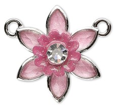 Focale, 1 Smalto Rosa 24mm Fiore Strass Cristallo Catena 24x27mm Connettore*