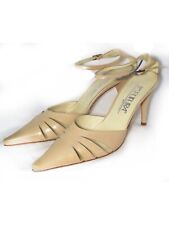 Futura Donna Sandalo In Pelle Crema Taglia 38.5 Made In Italy Tacco 9 Cm Vintage