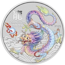 1 $ dollaro Lunar III White Dragon - drago bianco Australia 1 oz argento 2024