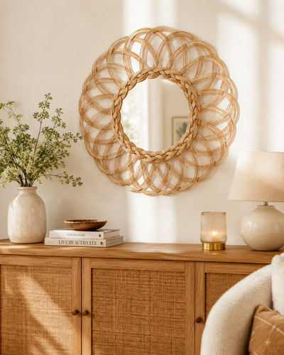 Specchio fiore rattan - specchio,