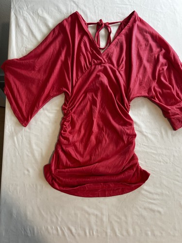 Red kimono sleeve ruched - kimono,