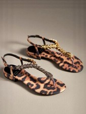Anthropologie Jeffrey Campbell Kaa Animal Jewel Snake Sandal Cheetah Satin 7 NEW