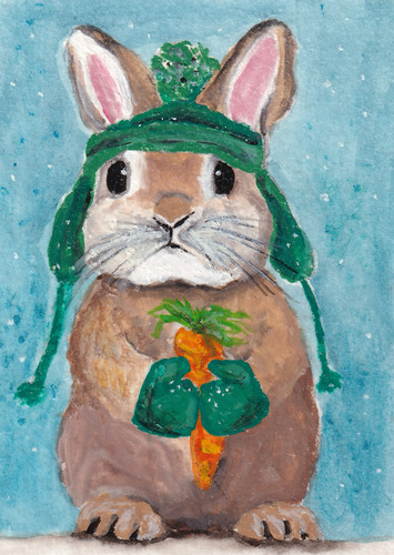 Aceo rabbit original gouache - rabbit,