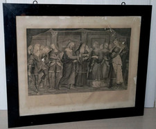 Antico quadro incisione su carta "Lo sposalizio di Maria Vergine"