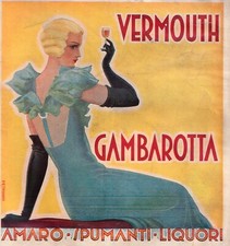 PUBBLICITA'1934 GAMBAROTTA AMARO SPUMANTE LIQUORE DRINK BAR VERMOUTH PETRONIO