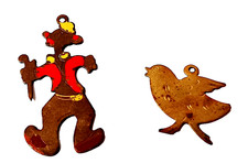 PAGLIACCIO CLOWN + COLOMBA 60s coppia ciondoli in latta gadgets sorpresine