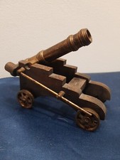 Statua Scultura  Cannone In Ottone Con Piedistallo In Legno Vintage  Collezione.