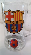 boccale birra In Vetro Barcellona Originale, Particolare Con Palla Da Calcio 
