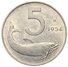5 LIRE 1954 - DELFINO E TIMONE