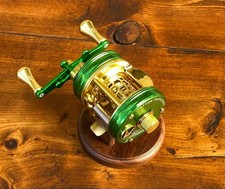 Mulinello esca trota mai usato mulinello rotondo verde e oro bobina leggera usato