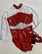 Nuovo GK ELITE Body GINNASTICA Rosso STRASS BLING Collo Alto Competizione AXS