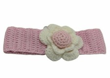 Fascia Fronte fascetta per bimba 5/6 mesi in lana 41 cm uncinetto con fiore Q21
