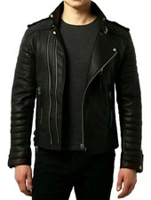 Giacca pelle biker uomo moto nera vera uomo genuine racer cafe vintage