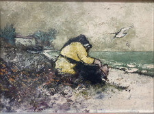 ARTE CONTEMPORANEA-ARTISTA MARIO LUPO-MARCHE-COLLOQUIO COI GABBIANI-DIPINTO '70