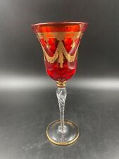 CALICE COPPA VASO SOPRAMMOBILE VINO VETRO MURANO ROSSO FESTONI INCISIONE ORO