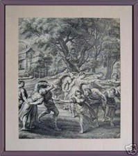 bella stampa da incisione 700 scena allegorica cornice