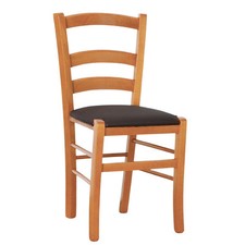 Sedia legno venezia color ciliegio con seduta similpelle imbottita marrone