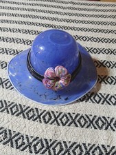 Vintage Blown Glass Murano Style  Beautiful Blue Hat With Flower VGC
