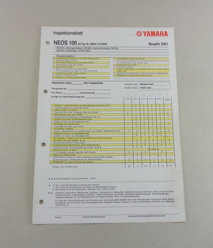 Foglio ispezione yamaha - foglio,