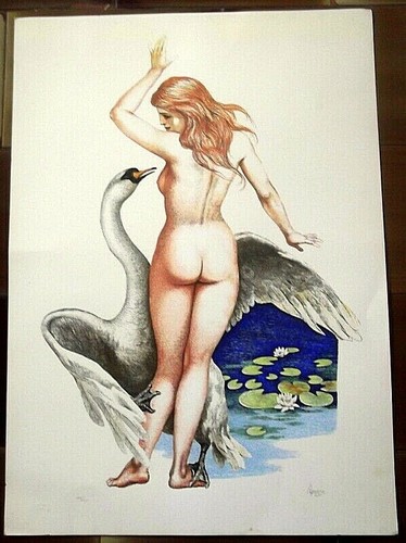 Litografia nudo femminile leda - nudo,
