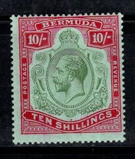 Bermuda 1918 Michel 47 mai usato * MH 40% 10 Sch, Re Giorgio V.