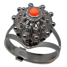 Coralli di Sardegna Anello Corallo Rosso Pallino 3mm Filigrana Argento Brunito 