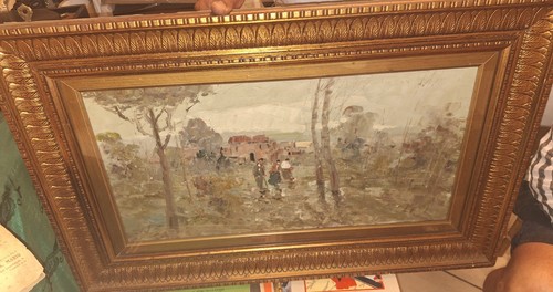 Dipinto olio paesaggio con - a,
