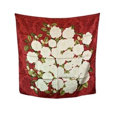 Autentica sciarpa Chanel vintage seta rossa stampa floreale bianca camelia