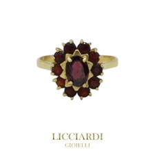 Anello donna a grappolo oro giallo 18kt e granato