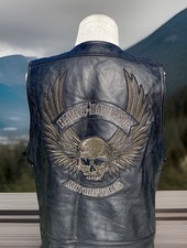 Harley-Davidson Uomo RIVAL Gilet Pelle Teschio Alato XL Nero 97116-09VM