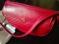GUCCI BORSA A TRACOLLA VINTAGE PELLE ROSSA FODERA SCAMOSCIATA CERNIERA USATA