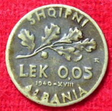 MONETA 0,05 LEK 1940 XVIII ALBANIA SHQIPNI REGNO D' ITALIA VITTORIO EMANUELE III