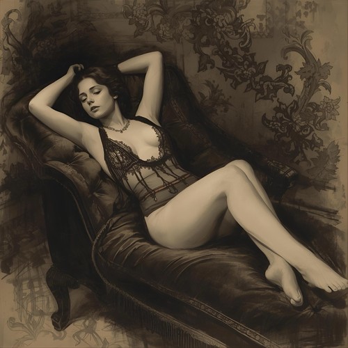 Nudo divano femminile - , dipinto