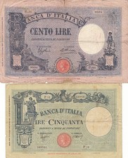 Regno d'Italia - Vitt. Em. III - 100 Lire Grande B Azzurrina - 50 Lire Grande L