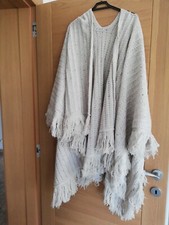 Mantella poncho con frange donna Nuova Made In Italy Lana e acrilico 