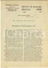 1946 VERONA Brevetto invenzione Alfredo CONTARDI - Telaio marginatore tipografia