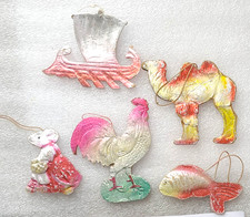 5 decorazioni antiche natalizie vintage in cartone di Dresda URSS decorazioni...