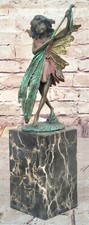NUDE FAIRY 100% BRONZE FANTASY ART NOUVEAU WINGED WOOD NYMPH SCULPTURE FIGURE