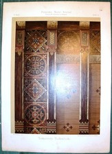 Stampa antica SOFFITTO ROMANICO con travi in legno 1910 Old antique print