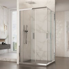 box doccia angolare 6mm con due ante scorrevoli, cristallo temperato  h. 195 cm