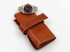 Porta Orologi Rotolo Vera Pelle Color Cuoio 5 posti Morbido Ottima Qualità Nuovo