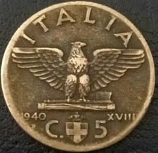 Italia Moneta 5 Centesimi 1940