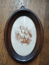 Piccolo Quadro Ovale Antico Con Stampa Raffigurante Puttini Che Giocano 13x18 cm