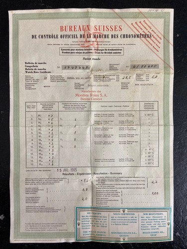 Rolex certificate chronometre - certificate,