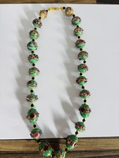 COLLANA TORTA NUZIALE VINTAGE TURCHESE-VERDE (perline veneziane di Murano).
