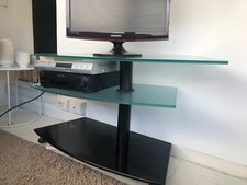  porta Tv Cattelan Italia base in legno laccato nero 2 ripiani in cristallo 